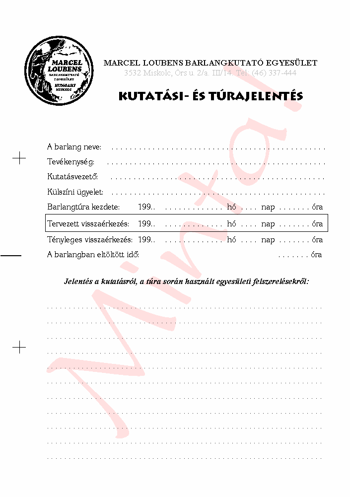 Kutat�si Jelent�s els� oldal